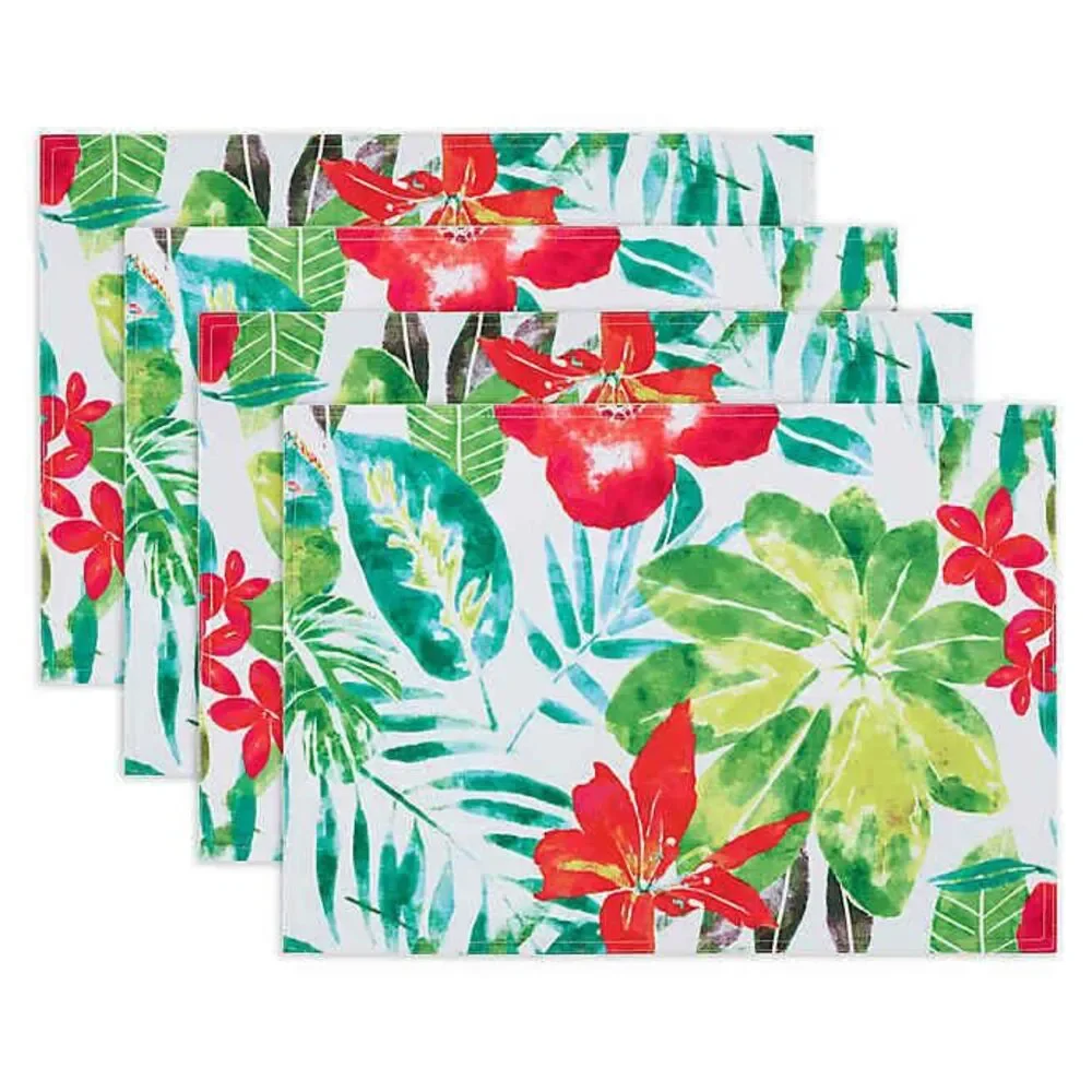 Lanai Placemats Indoor Outdoor Set of 4 Tropical Flowers Beach Summer